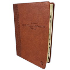 The Spiritual Growth Bible NLT: saddle tan faux leather with thumb index